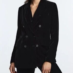 Zara Women’s Double Breasted Vevlet Black Blazer Jacket XXl